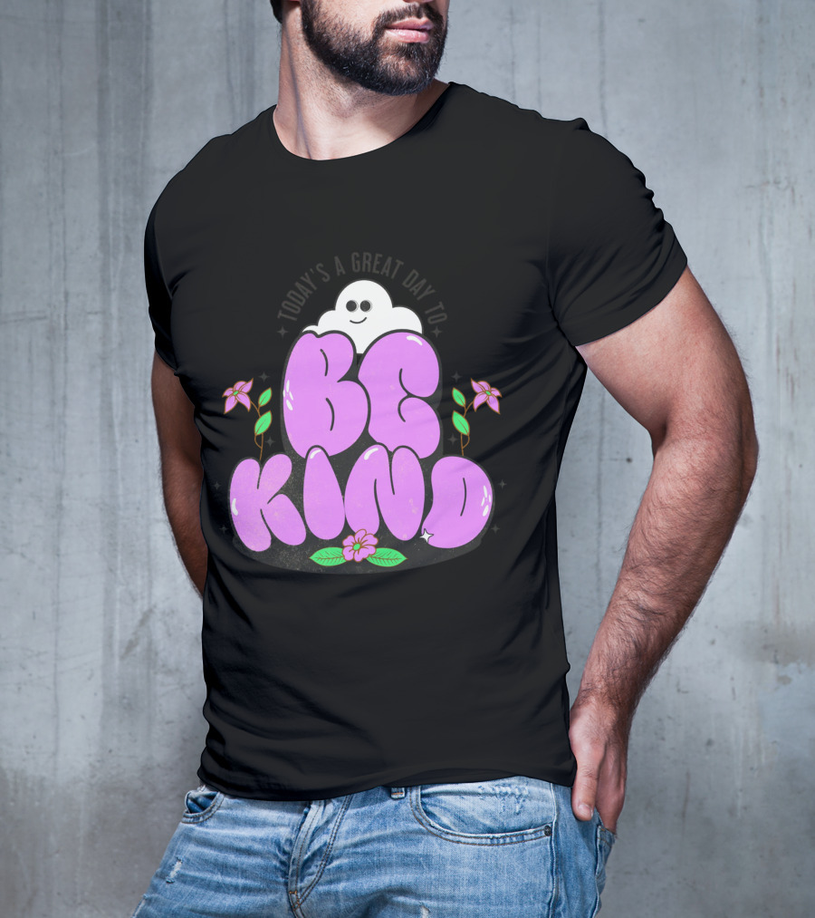 Be Kind Cute Ghost And Flowers T-Shirt