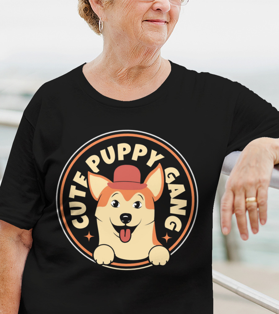 Cute Puppy Gang Corgi With Red Hat And Cheerful Expression T-Shirt
