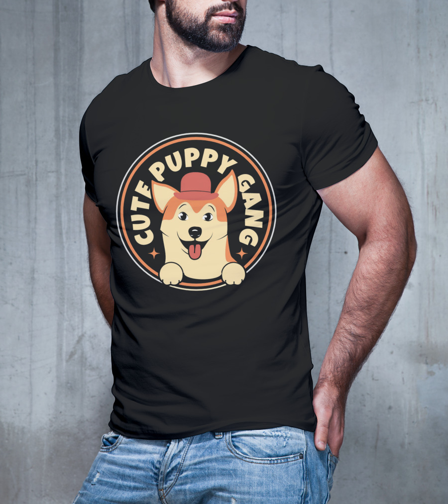 Cute Puppy Gang Corgi With Red Hat And Cheerful Expression T-Shirt