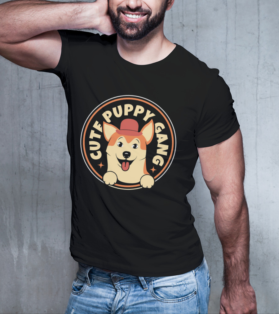 Cute Puppy Gang Corgi With Red Hat And Cheerful Expression T-Shirt