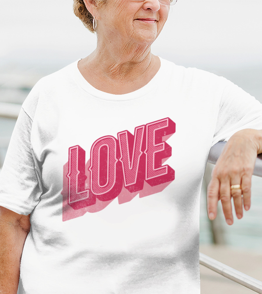 Love Lettering Typography Valentine's Day Pink 3D Effect T-Shirt