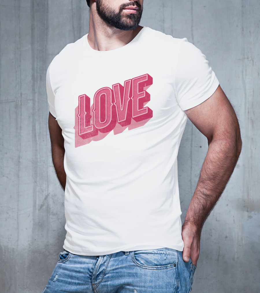 Love Lettering Typography Valentine's Day Pink 3D Effect T-Shirt
