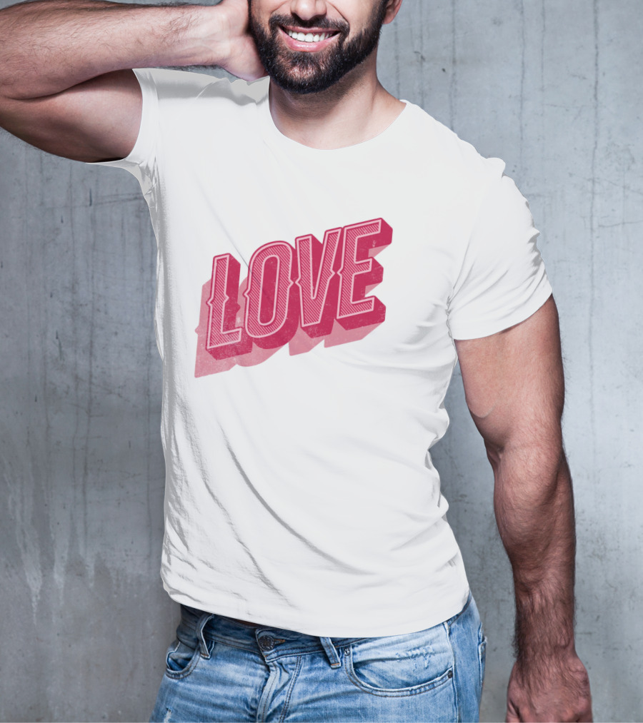 Love Lettering Typography Valentine's Day Pink 3D Effect T-Shirt
