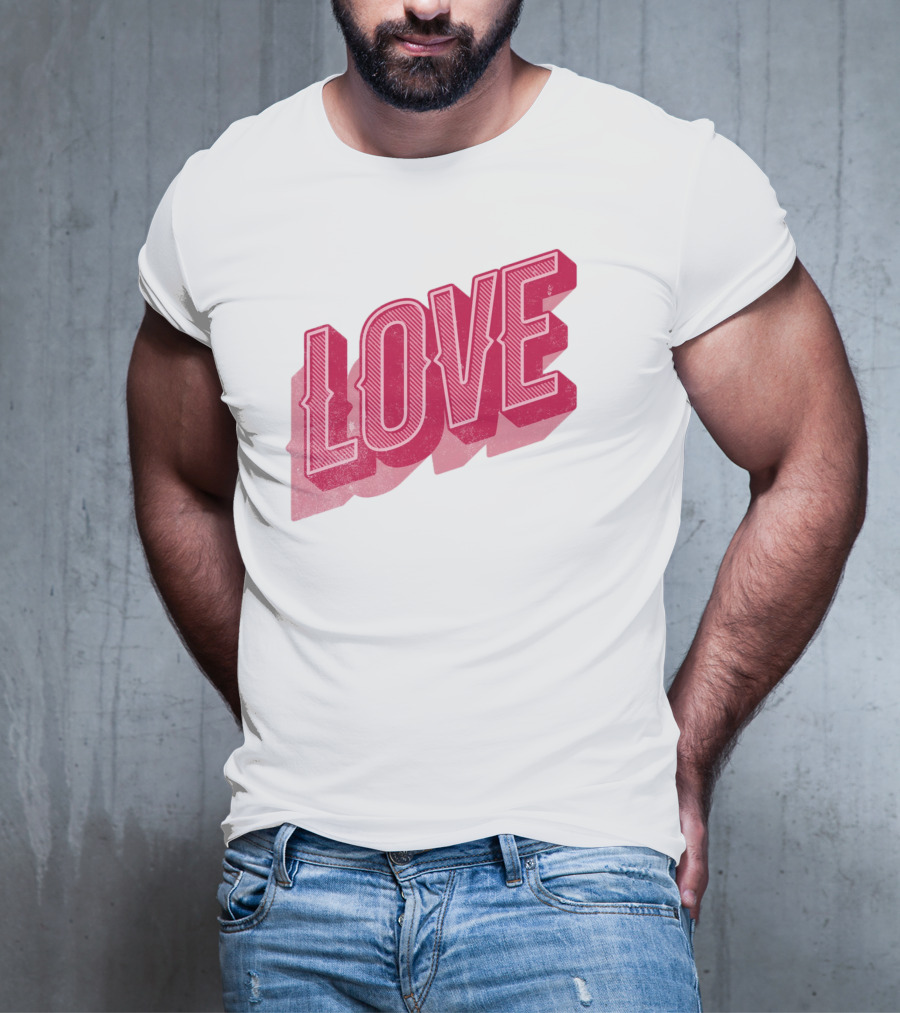 Love Lettering Typography Valentine's Day Pink 3D Effect T-Shirt