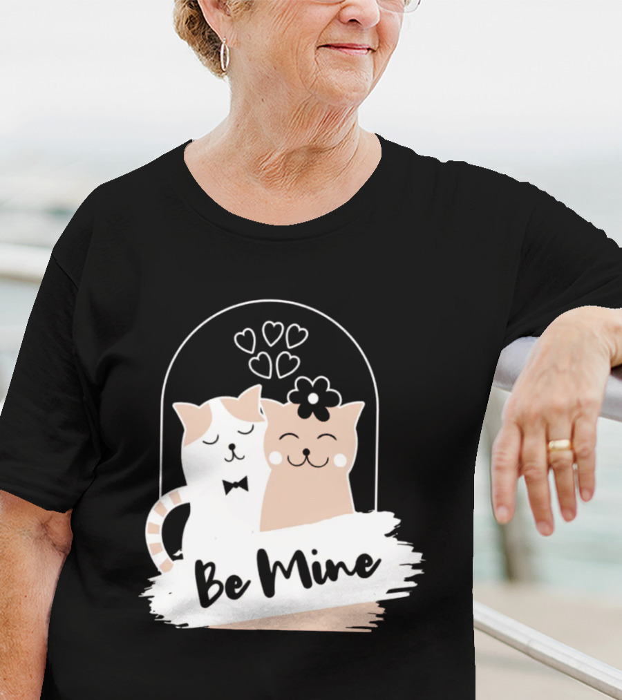 Be Mine Cute Cat Couple With Hearts And Bow Tie T-Shirt