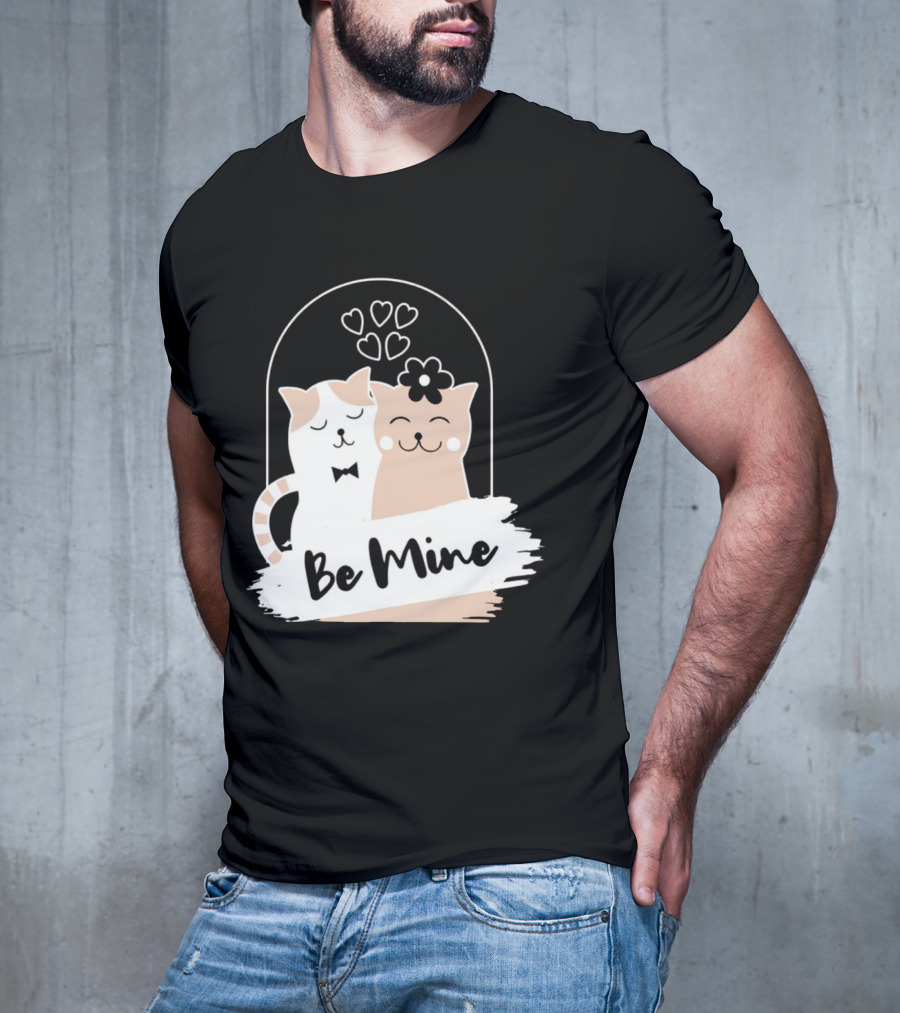 Be Mine Cute Cat Couple With Hearts And Bow Tie T-Shirt