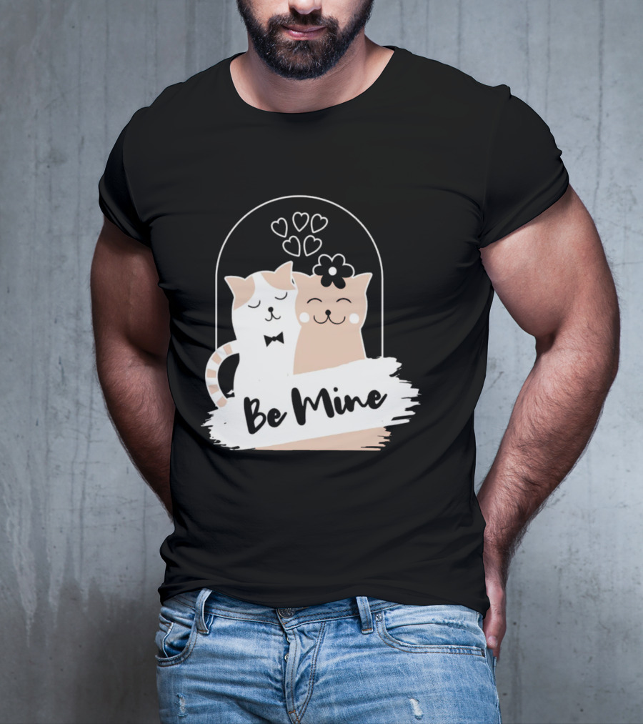Be Mine Cute Cat Couple With Hearts And Bow Tie T-Shirt