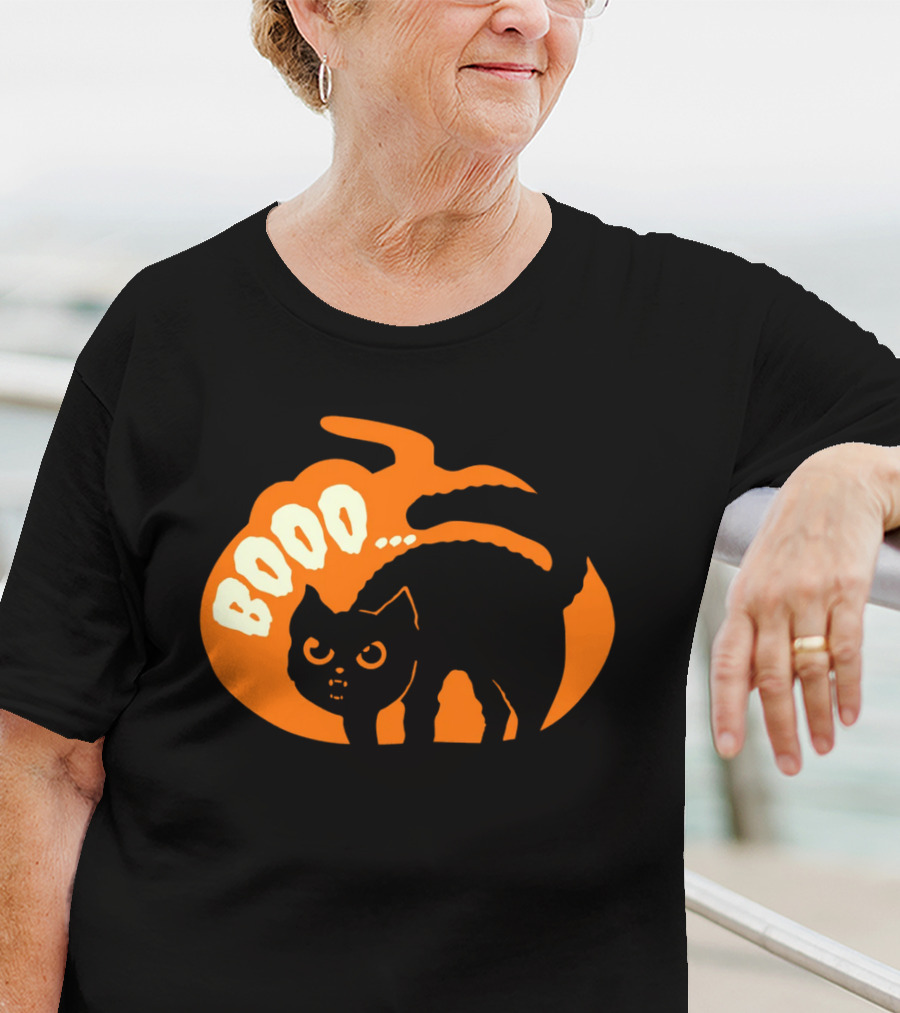 BOO Scary Cat Halloween Pumpkin T-Shirt
