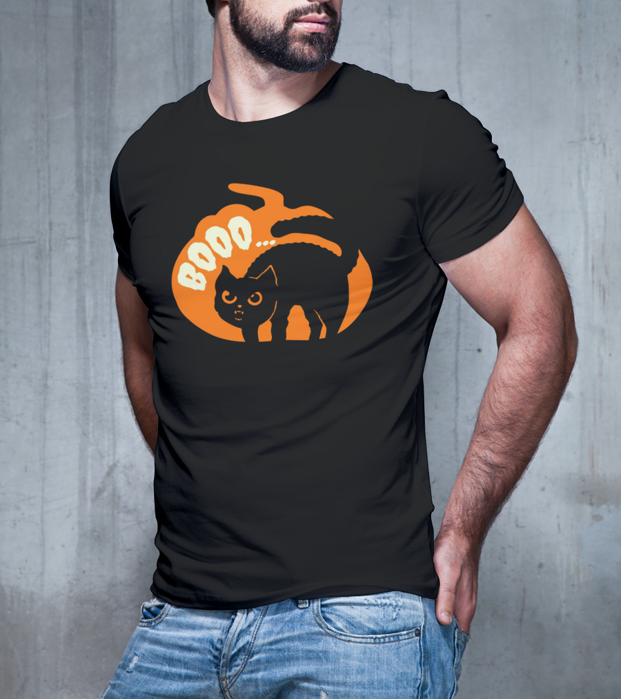 BOO Scary Cat Halloween Pumpkin T-Shirt