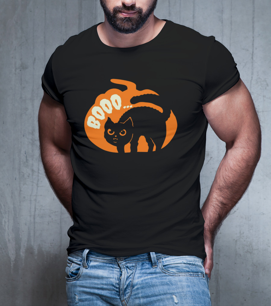 BOO Scary Cat Halloween Pumpkin T-Shirt