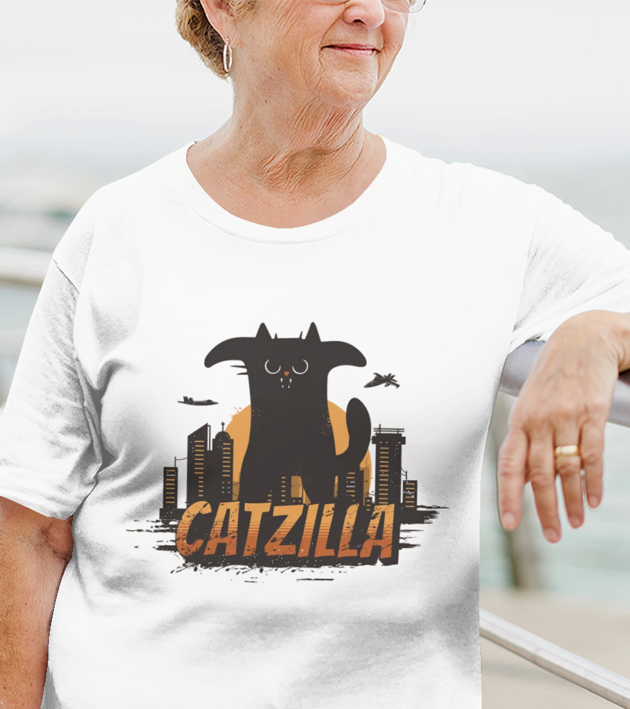 Catzilla Funny Comic Animal Skyline Monster T-Shirt