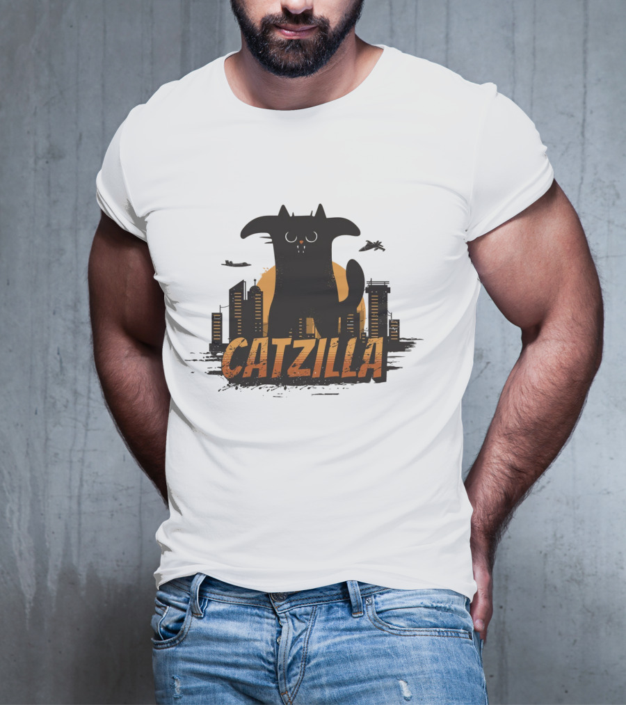 Catzilla Funny Comic Animal Skyline Monster T-Shirt