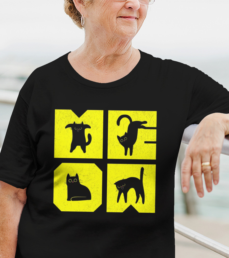 MEOW Cute Black Cats On Yellow Blocks T-Shirt