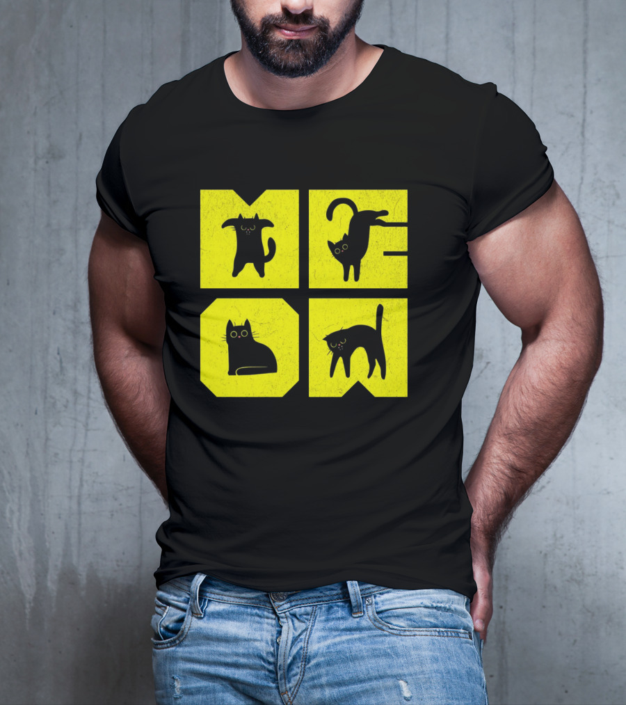 MEOW Cute Black Cats On Yellow Blocks T-Shirt