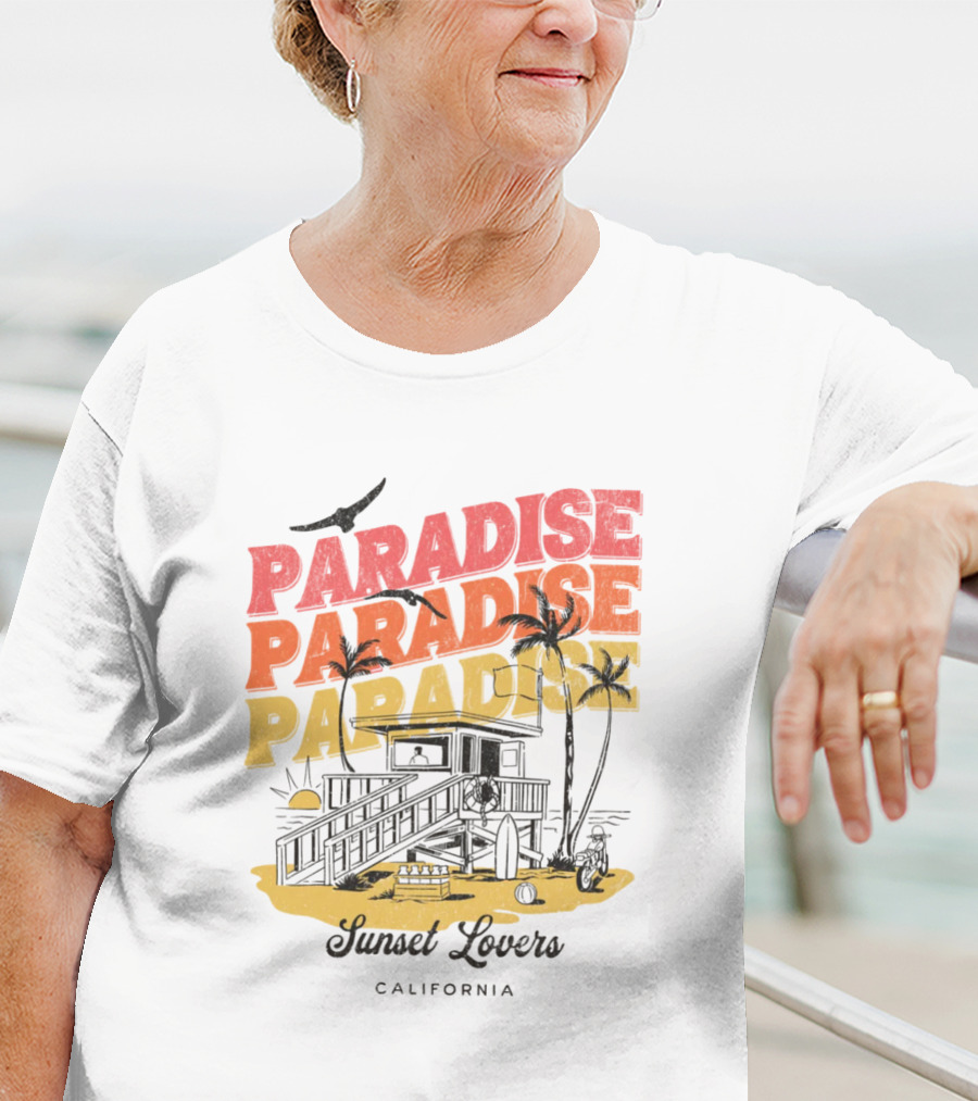 Paradise Sunset Beach Scene With Tropical Palms T-Shirt
