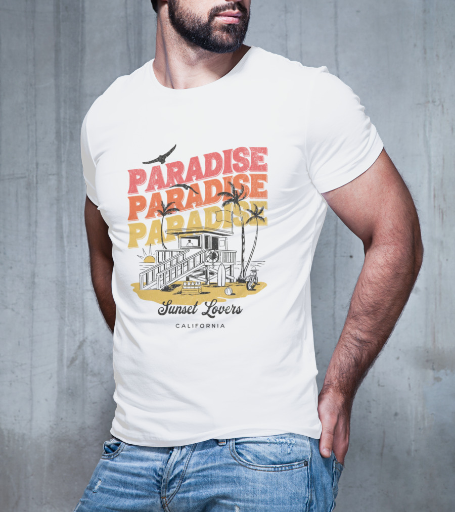 Paradise Sunset Beach Scene With Tropical Palms T-Shirt