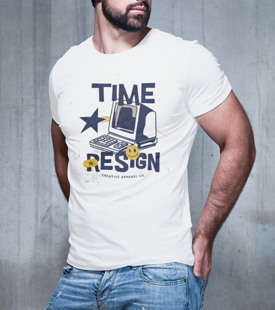 Time To Resign Vintage Computer Smiley Creative Apparel Co T-Shirt
