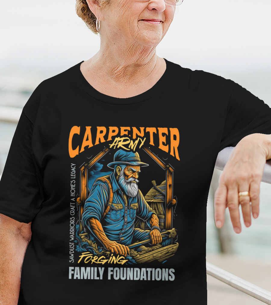 Carpenter Army Forging Family Foundations Sawdust Warriors Craft Homes Legacy T-Shirt