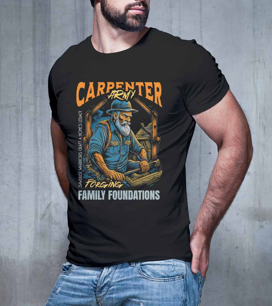 Carpenter Army Forging Family Foundations Sawdust Warriors Craft Homes Legacy T-Shirt