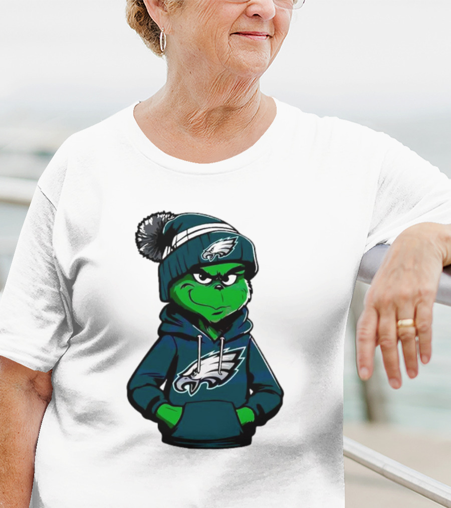Grinch Dressed In Philadelphia Eagles Hoodie And Hat T-Shirt