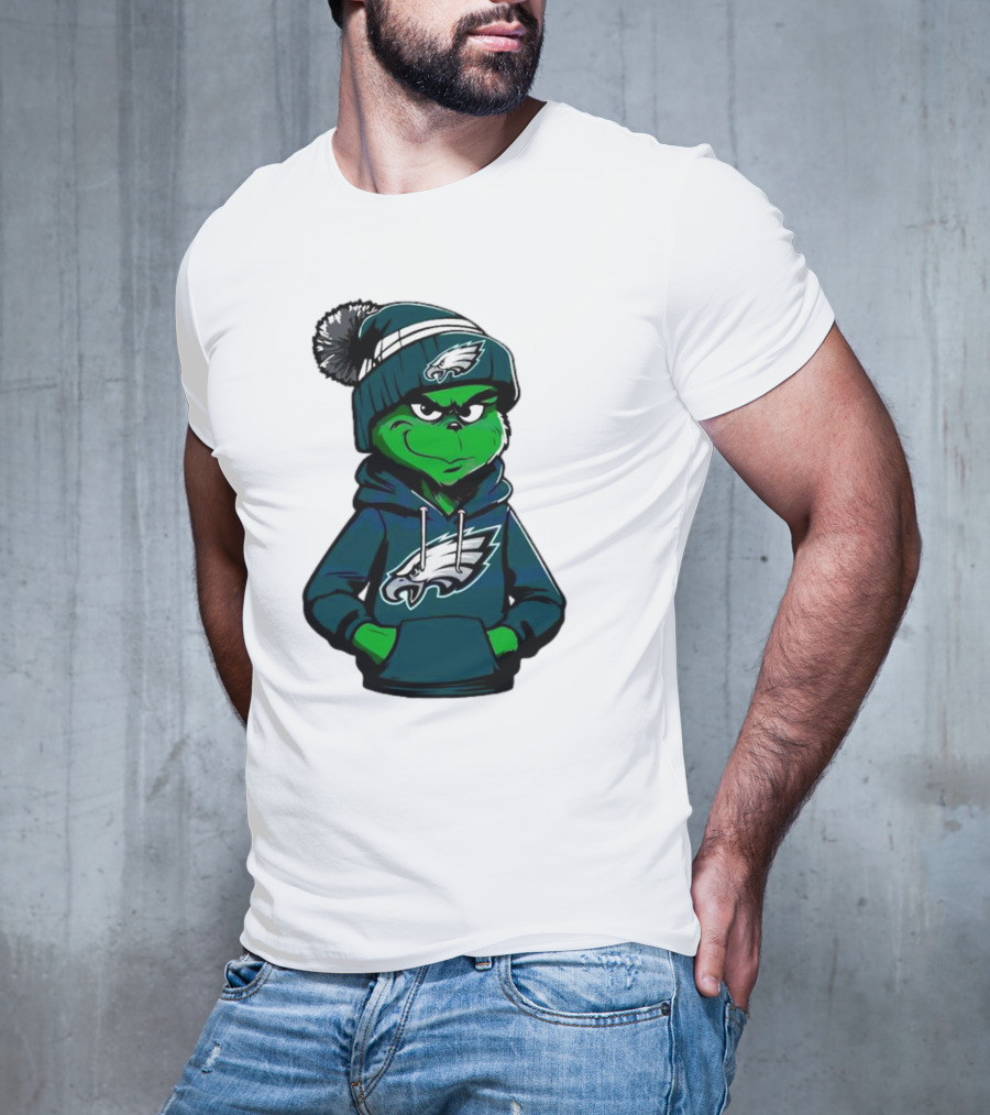 Grinch Dressed In Philadelphia Eagles Hoodie And Hat T-Shirt