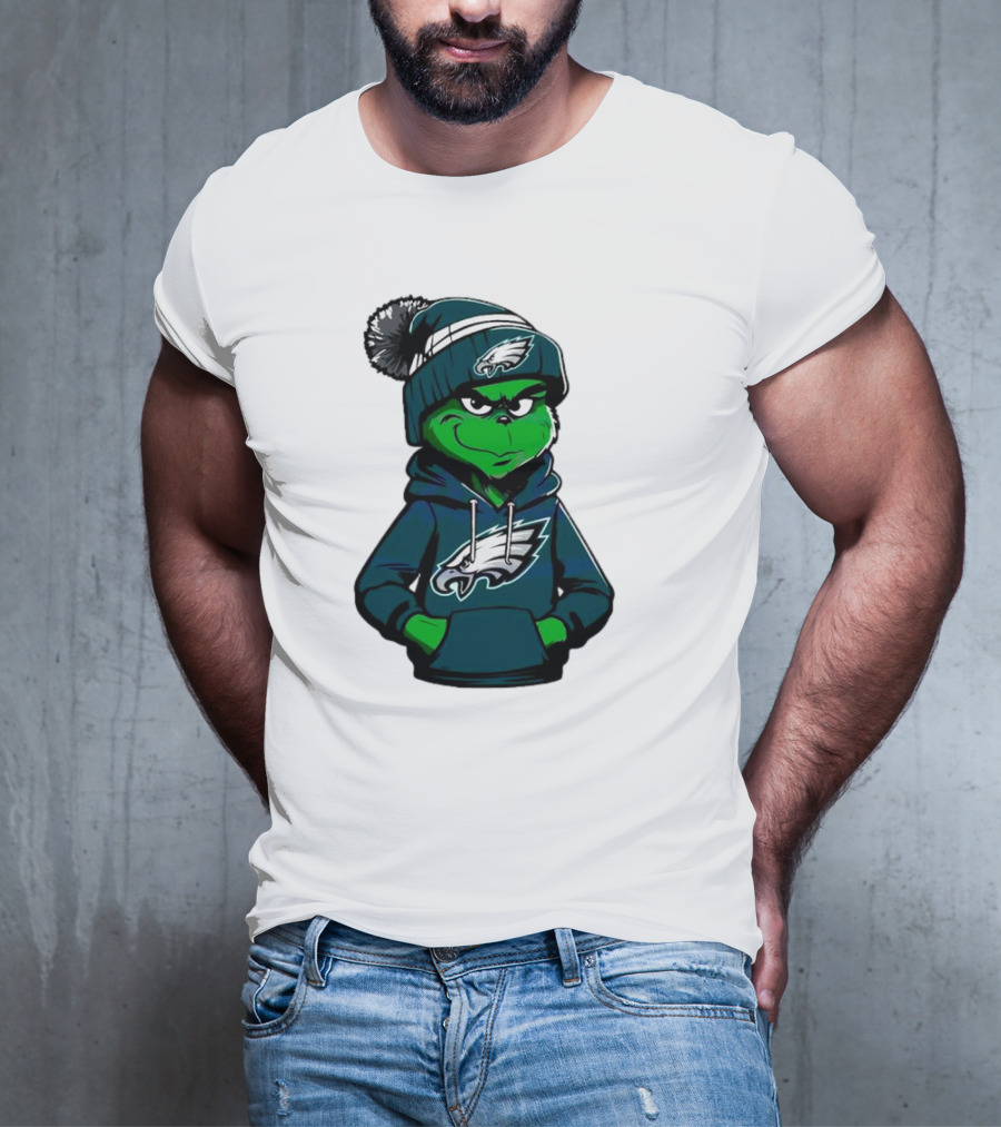 Grinch Dressed In Philadelphia Eagles Hoodie And Hat T-Shirt