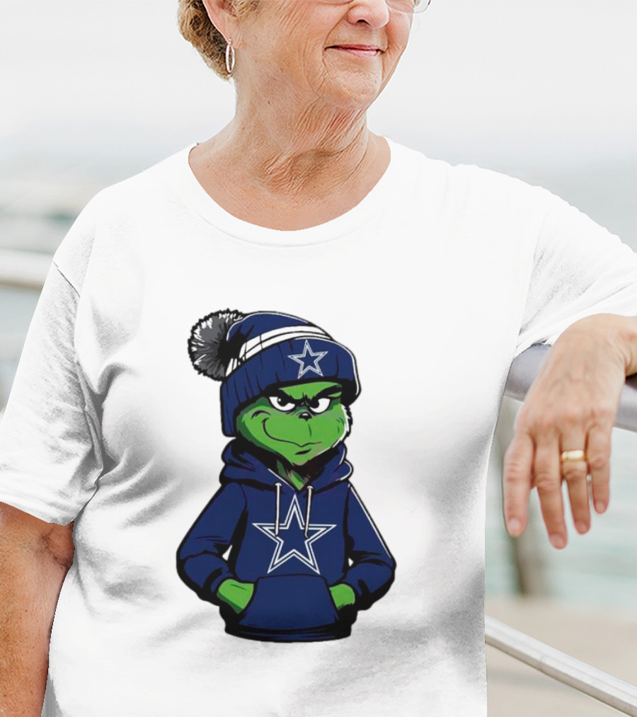 Grinch In Dallas Cowboys Hoodie And Beanie With Star T-Shirt