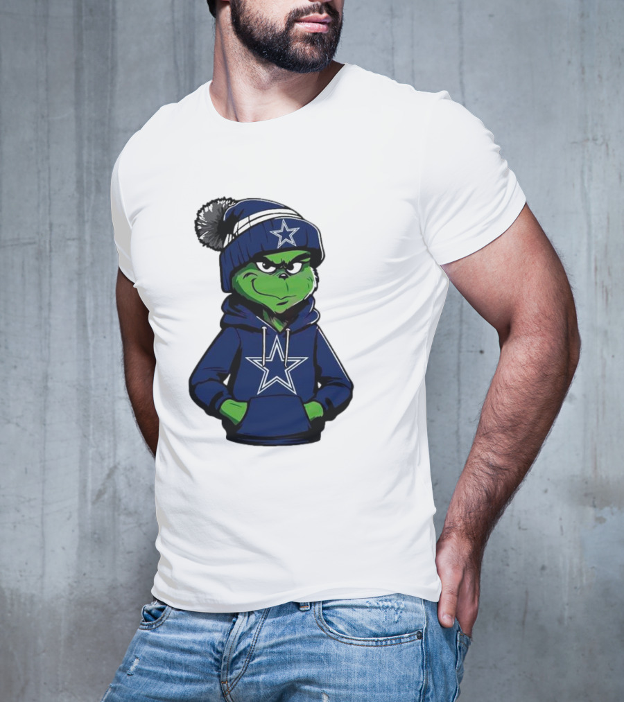 Grinch In Dallas Cowboys Hoodie And Beanie With Star T-Shirt
