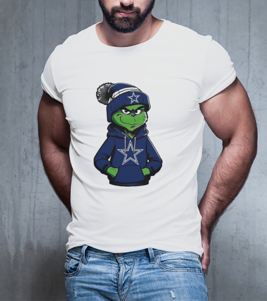 Grinch In Dallas Cowboys Hoodie And Beanie With Star T-Shirt