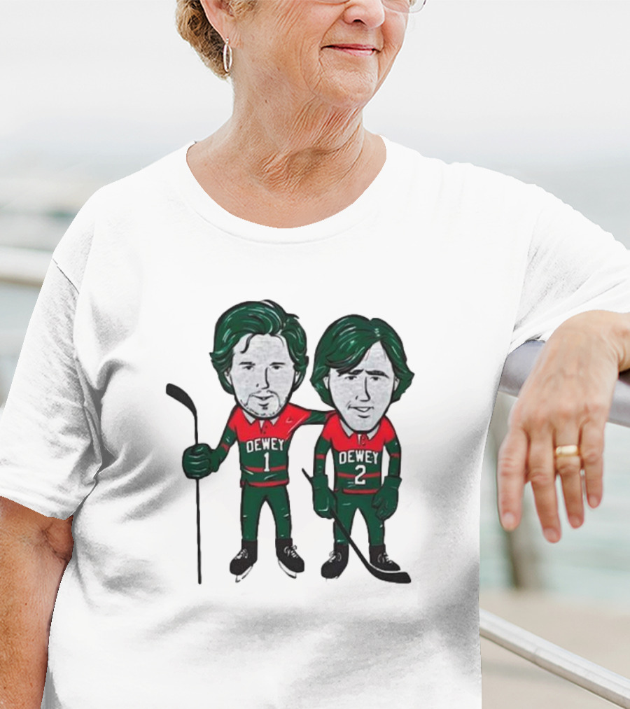 Dewey Brothers Hockey Duo With Numbered Jerseys And Sticks T-Shirt