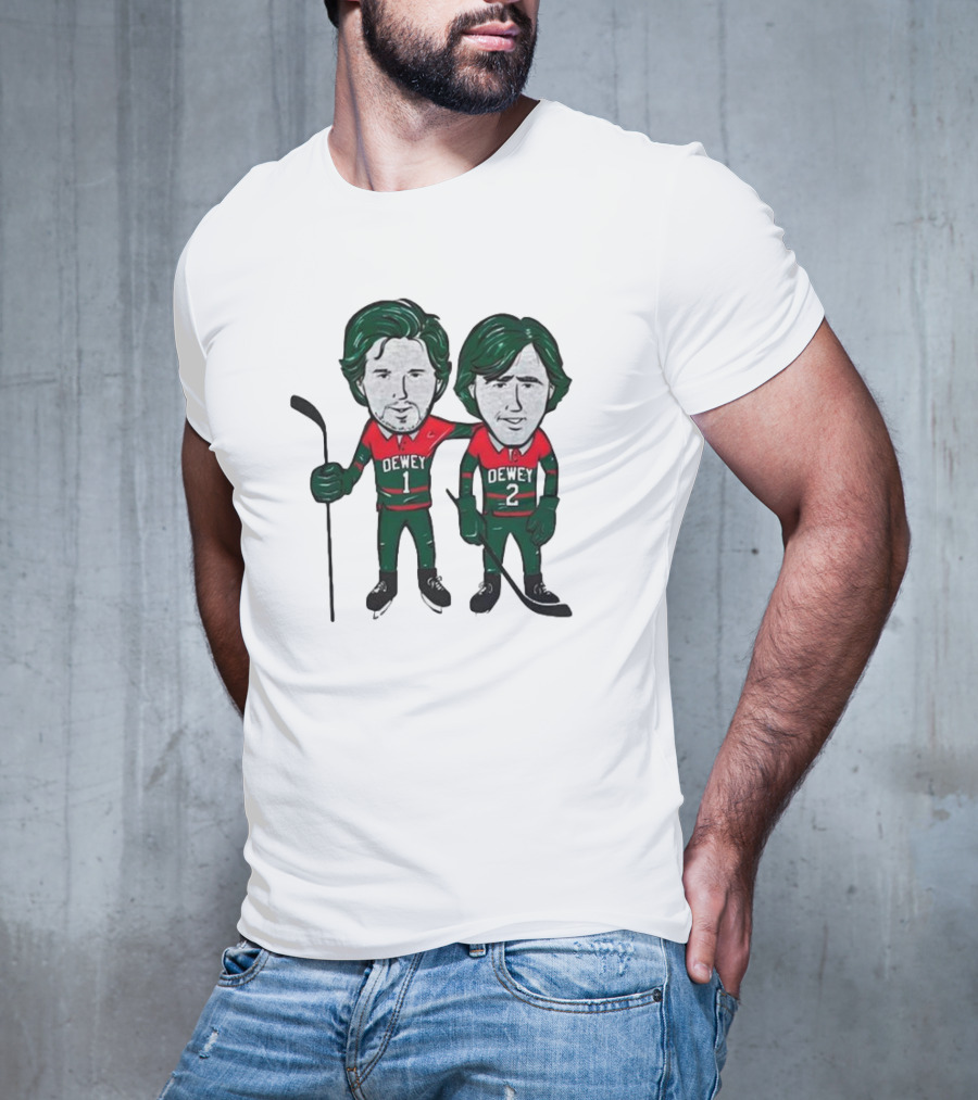 Dewey Brothers Hockey Duo With Numbered Jerseys And Sticks T-Shirt
