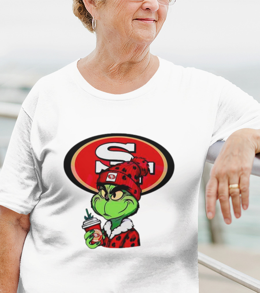 Grinch With San Francisco 49ers Logo And Coffee T-Shirt