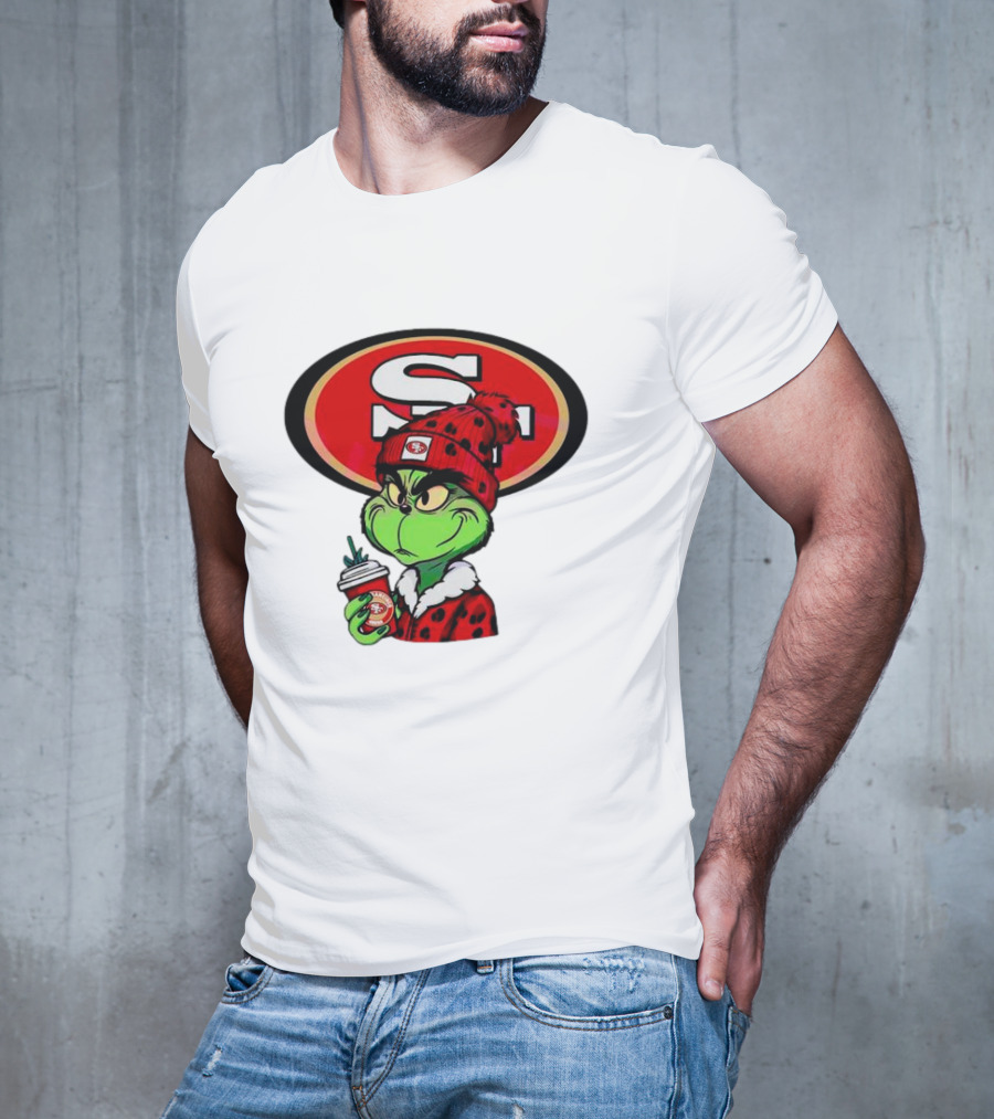 Grinch With San Francisco 49ers Logo And Coffee T-Shirt