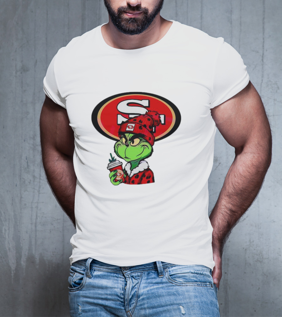 Grinch With San Francisco 49ers Logo And Coffee T-Shirt
