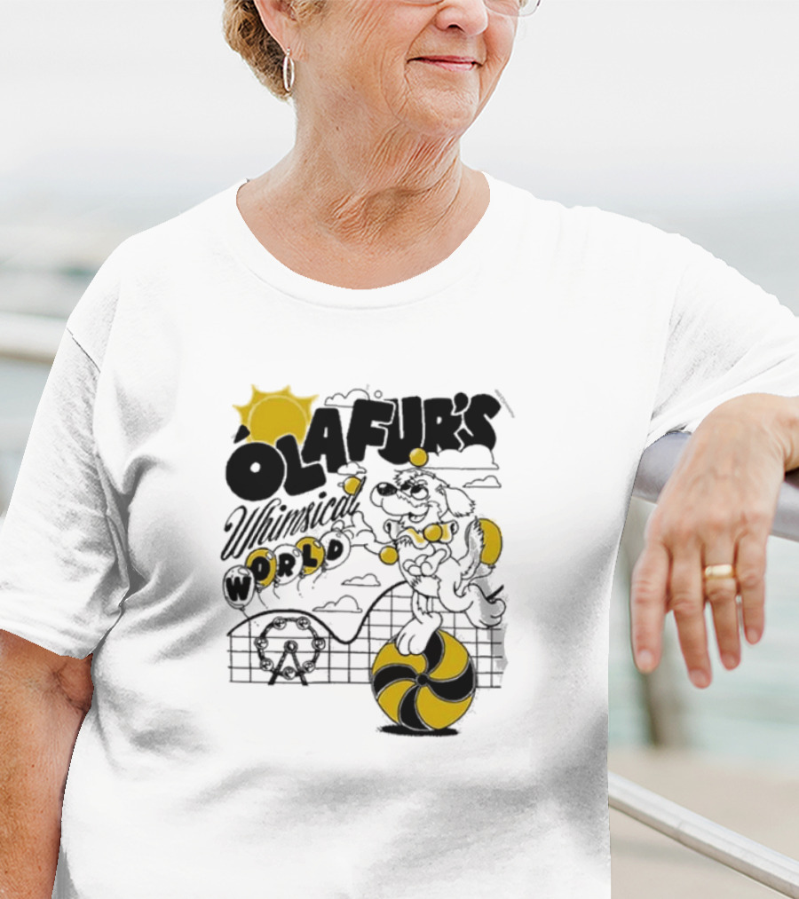 OLAFUR'S Whimsical World Amusement Adventure Design With Iconic Puppy And Ferris Wheel T-Shirt