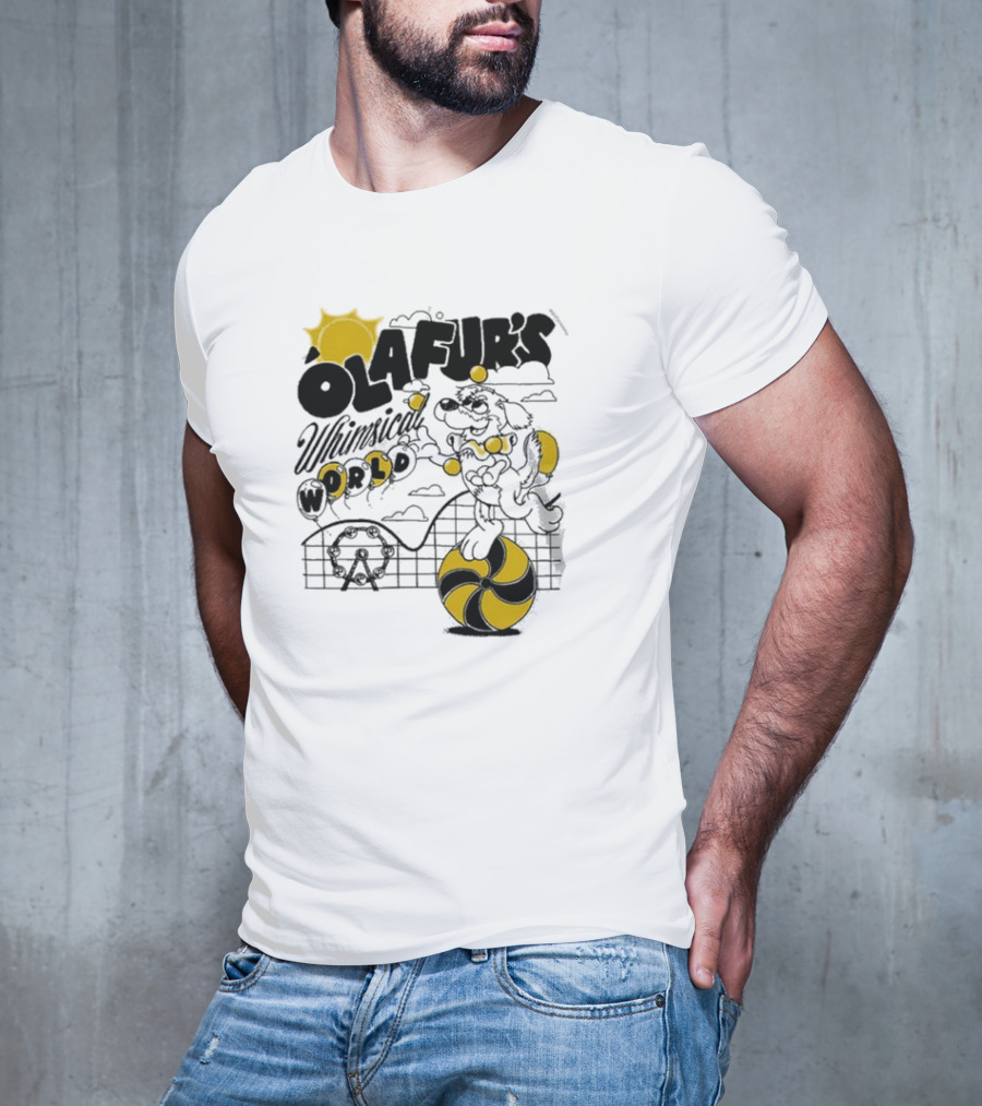 OLAFUR'S Whimsical World Amusement Adventure Design With Iconic Puppy And Ferris Wheel T-Shirt