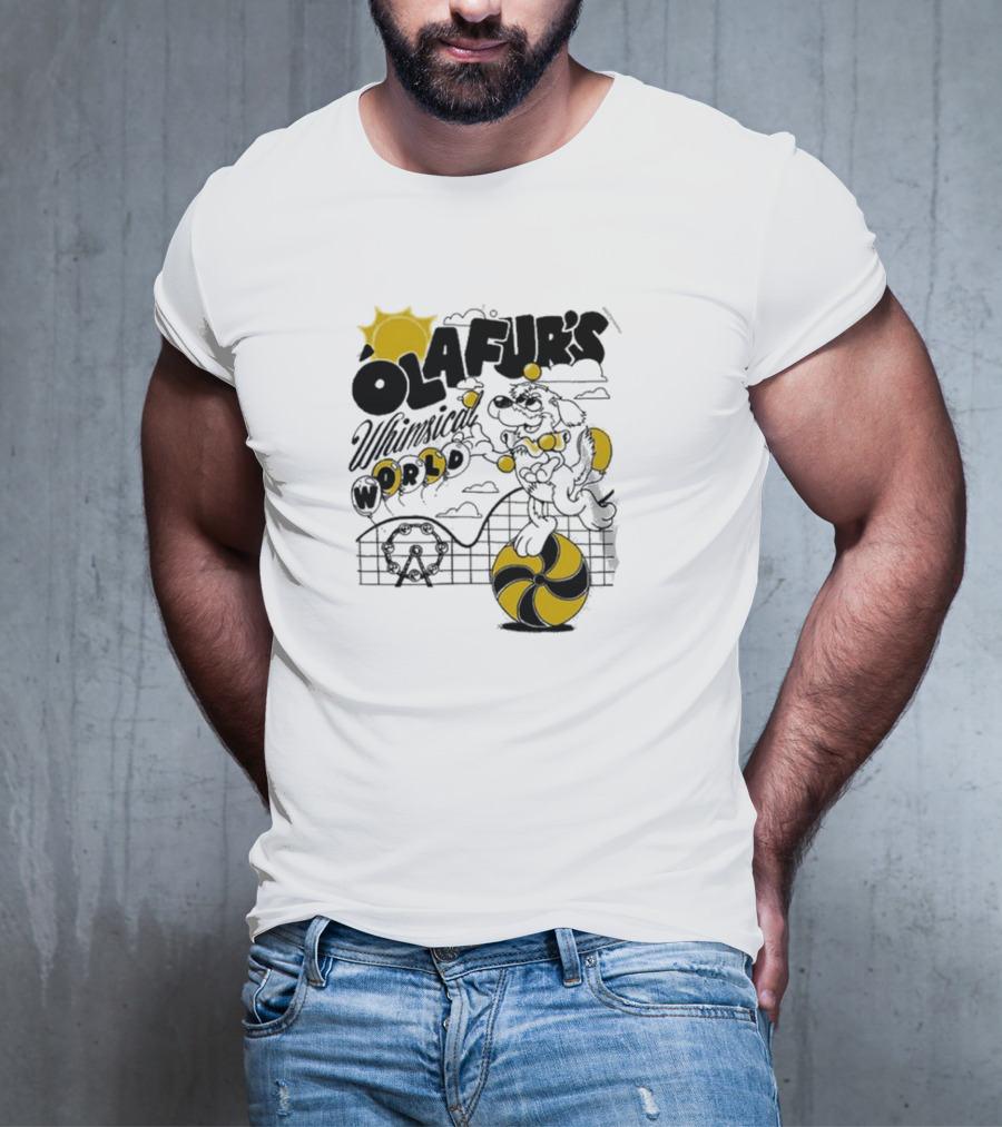OLAFUR'S Whimsical World Amusement Adventure Design With Iconic Puppy And Ferris Wheel T-Shirt