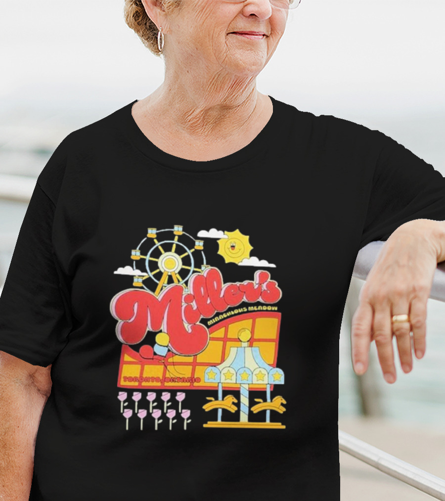 Miller's Miraculous Meadow Toronto Ontario Ferris Wheel Carousel Sun And Clouds T-Shirt