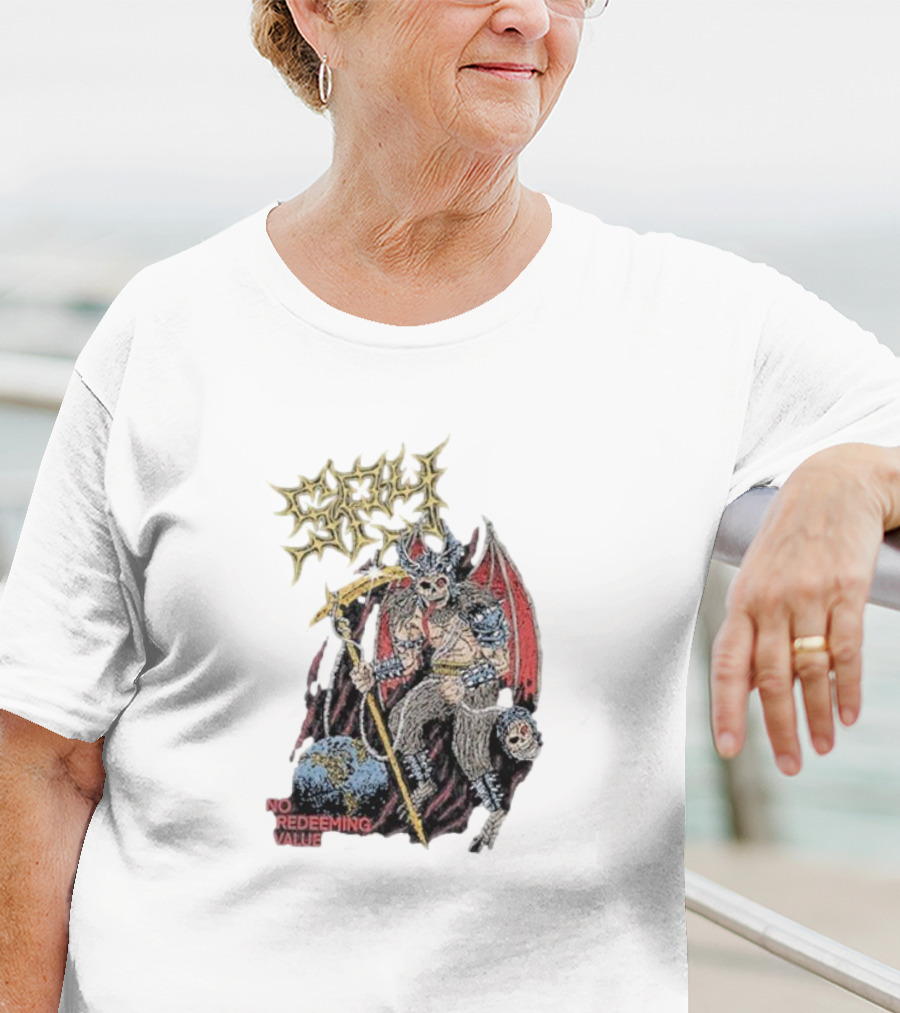 Evil Angel No Redeeming Value Demon Warrior With Wings And Skeletal Staff T-Shirt