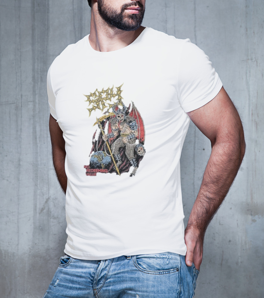 Evil Angel No Redeeming Value Demon Warrior With Wings And Skeletal Staff T-Shirt
