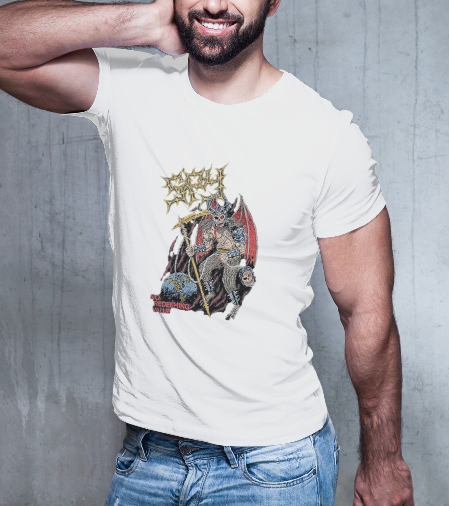 Evil Angel No Redeeming Value Demon Warrior With Wings And Skeletal Staff T-Shirt