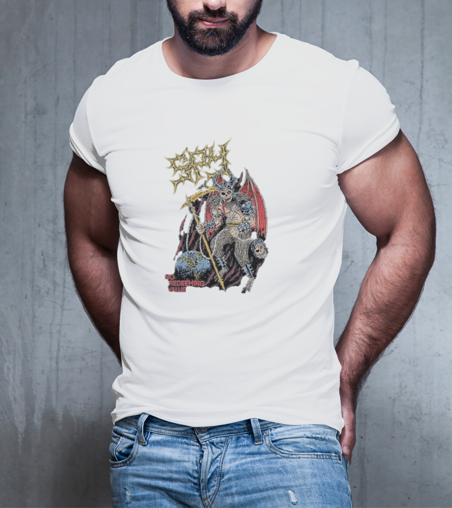 Evil Angel No Redeeming Value Demon Warrior With Wings And Skeletal Staff T-Shirt