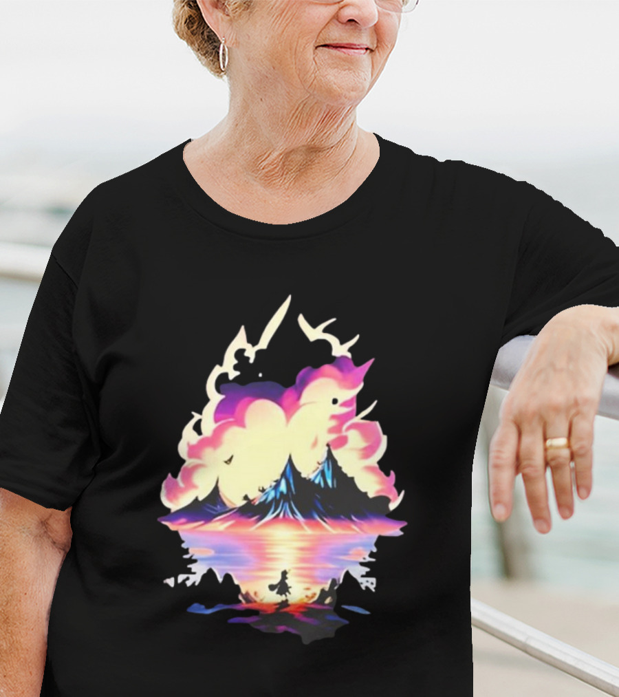 Fairy Tale Sight Comics Artwork Enchanted Landscape With Mountains And Reflection T-Shirt