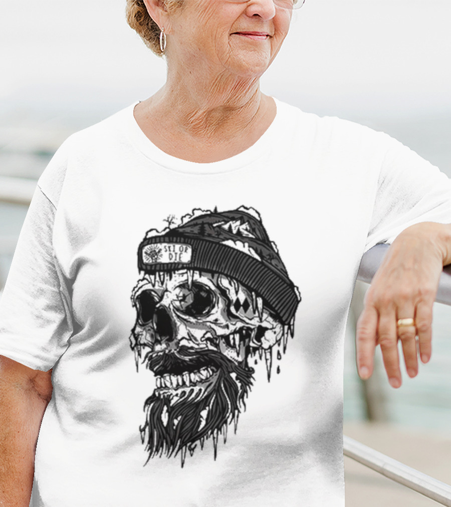 Skull Wild Ski Or Die Ice Beard Beanie Adventure T-Shirt