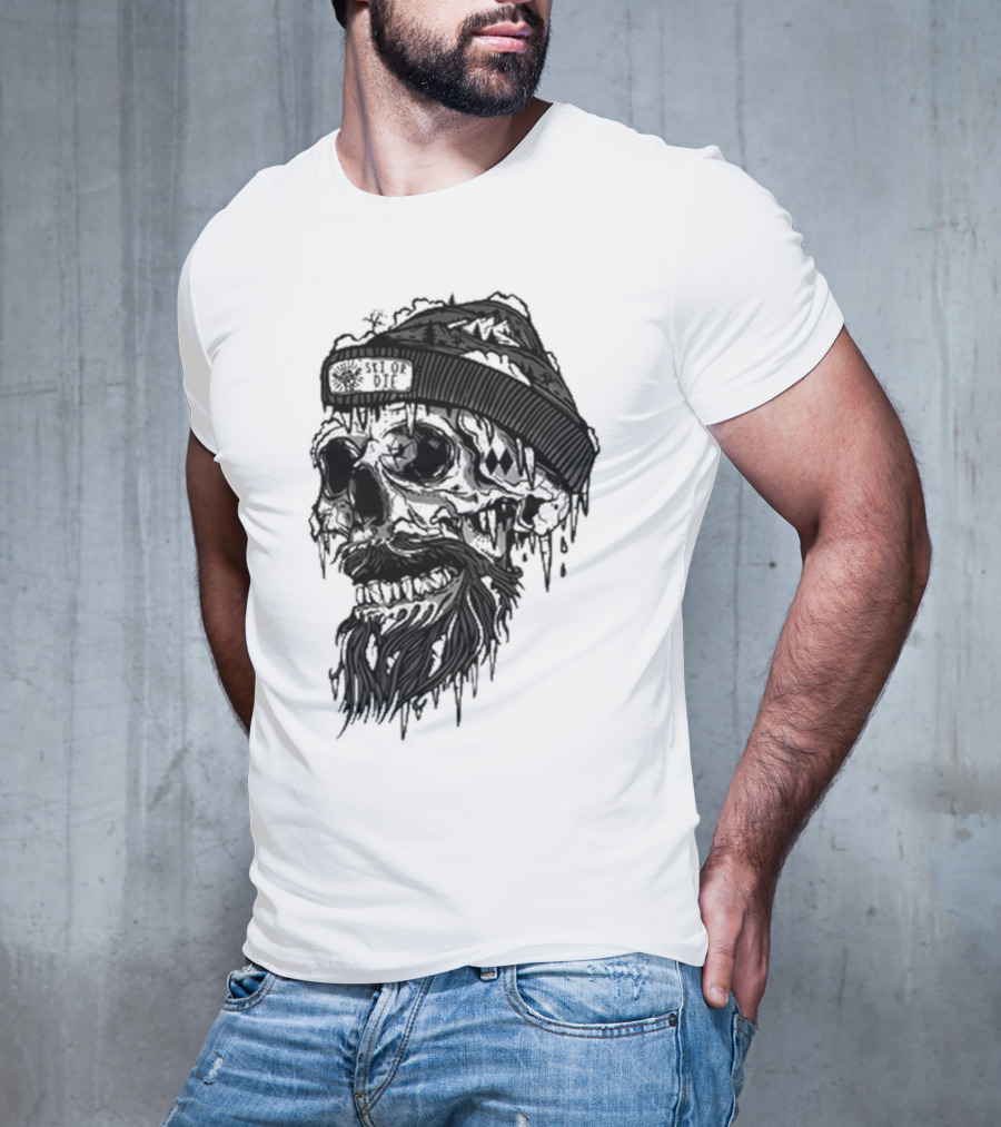 Skull Wild Ski Or Die Ice Beard Beanie Adventure T-Shirt