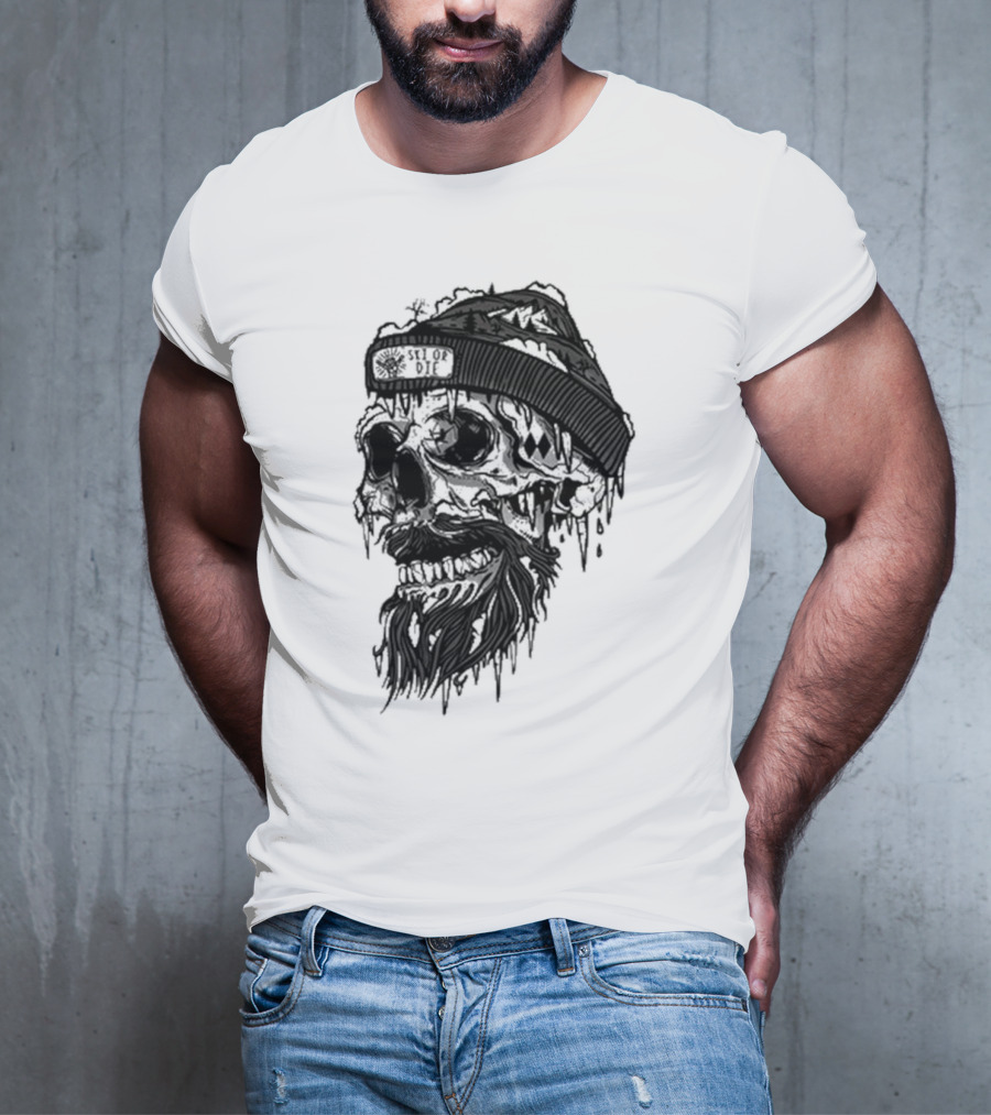 Skull Wild Ski Or Die Ice Beard Beanie Adventure T-Shirt