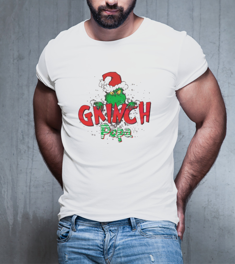 Grinch Papa Santa Hat Christmas T-Shirt