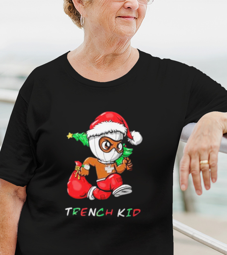 Trench Kid Festive Santa Holding Christmas Tree T-Shirt