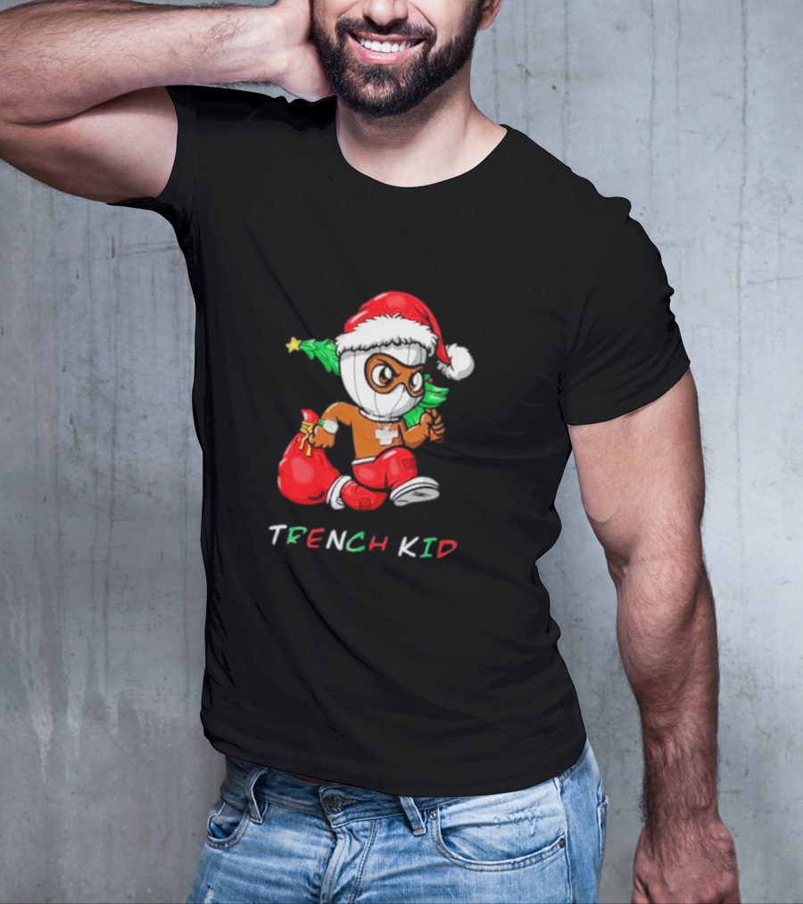 Trench Kid Festive Santa Holding Christmas Tree T-Shirt