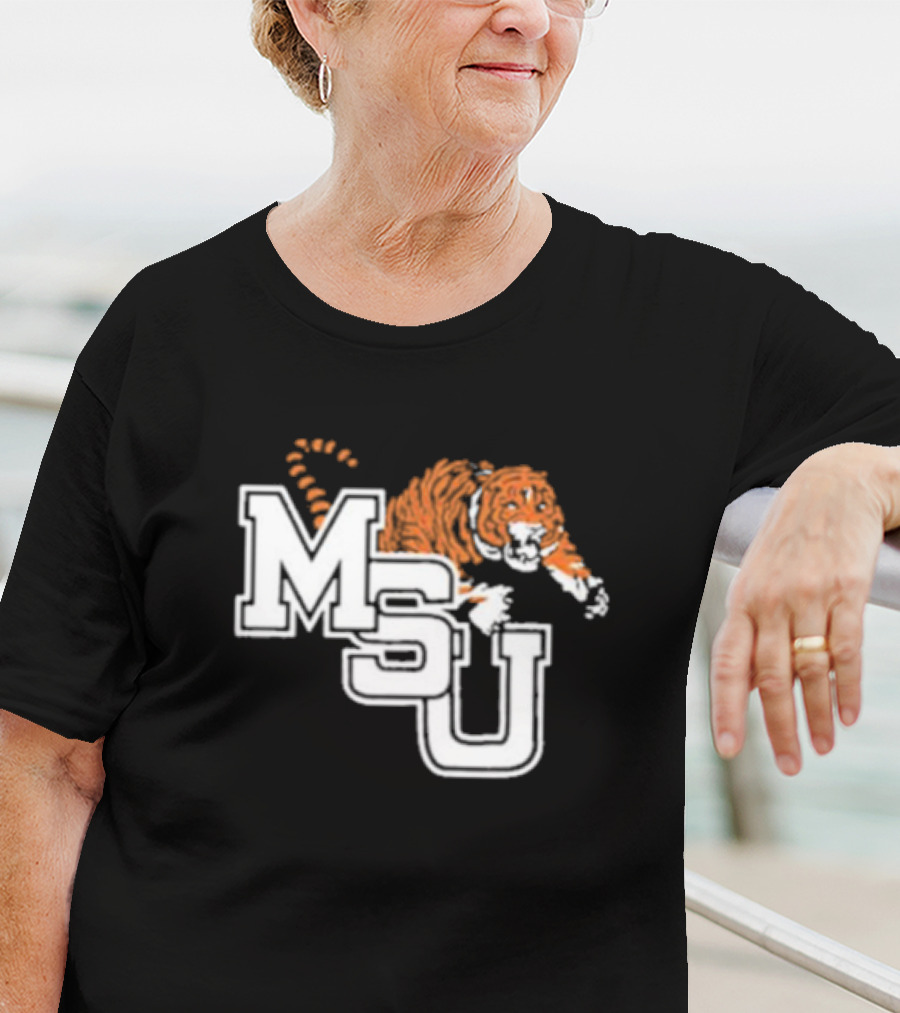 MSU Tiger Icon With Bold White Letters And Orange Stripes T-Shirt